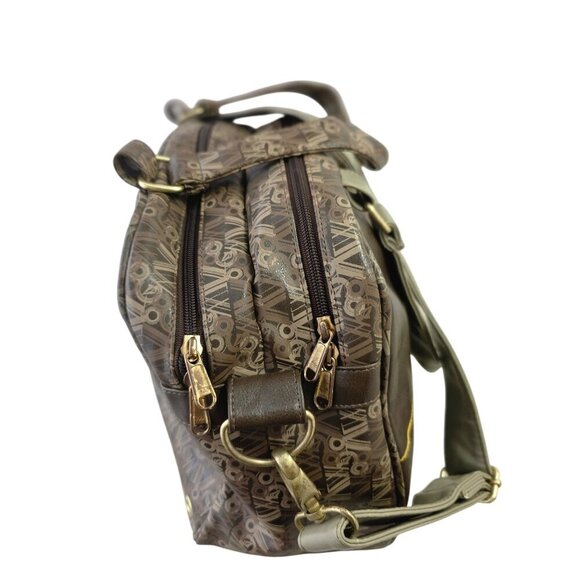 Volcom Stone Logo Y2K Duffel Bag Brown Vinyl Zip Compartments Detach XBody Strap - Picture 2 of 14